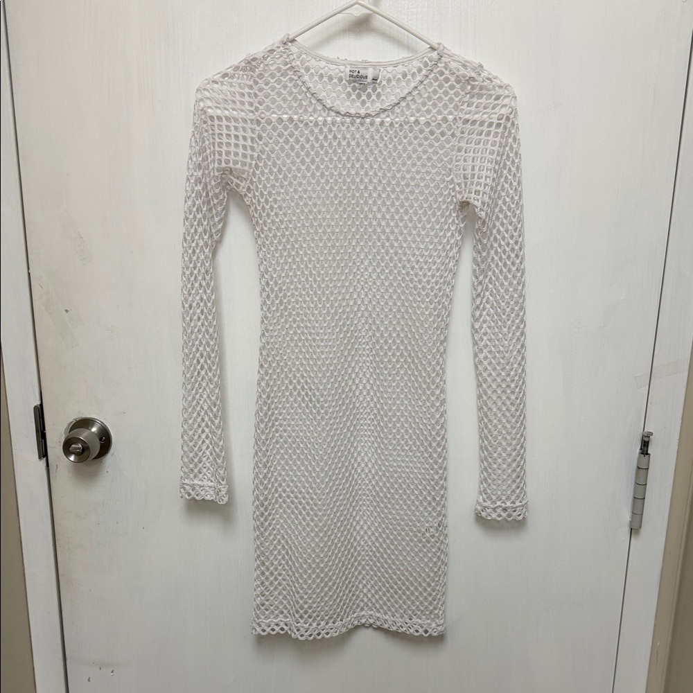 Hot & Delicious White Crochet Long-Sleeve Mini Dress